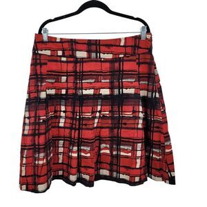 Vintage 90s New York & Company Skirt 14 Red Black Plaid Pleated Drop Waist Grung